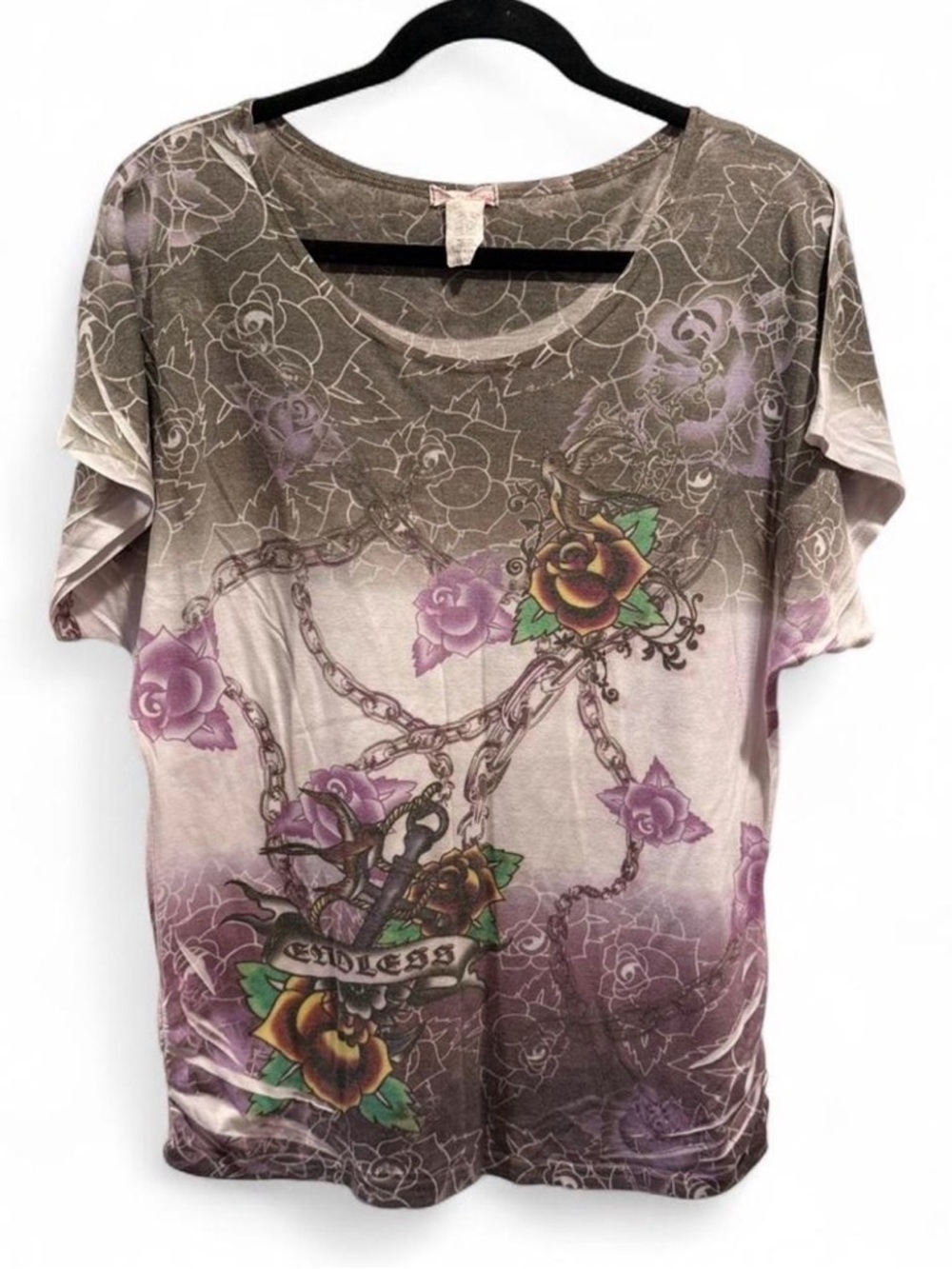 one clothing Mauve Taupe Floral Chain Graphic Short Sleeve Tee
